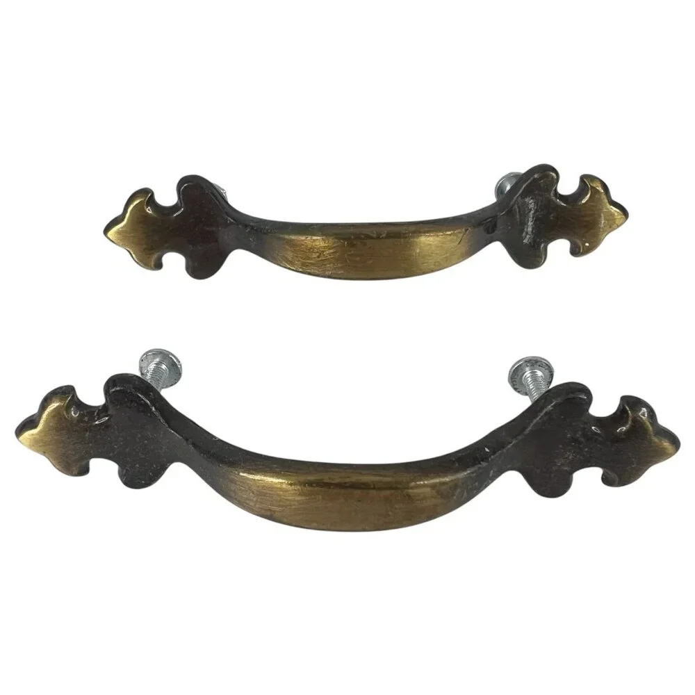 Set Of 8 Vintage Brass & Black Drawer Pulls Cabinet Handle Cupboard 4 3/4” - Picture 3 of 6